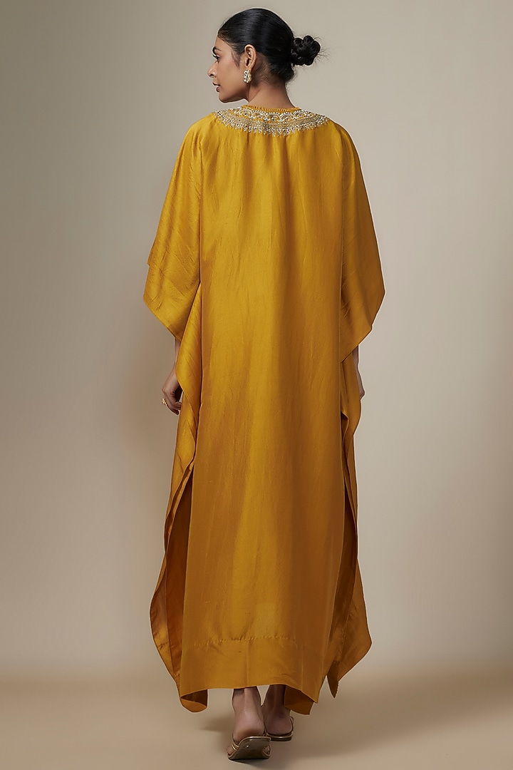 Mango Yellow Silk Zari Embroidered Kaftan by Jayanti Reddy at Pernia's Pop Up Shop