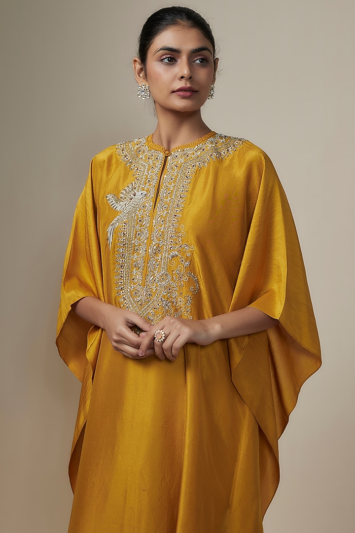Mango Yellow Silk Zari Embroidered Kaftan by Jayanti Reddy at Pernia's Pop Up Shop
