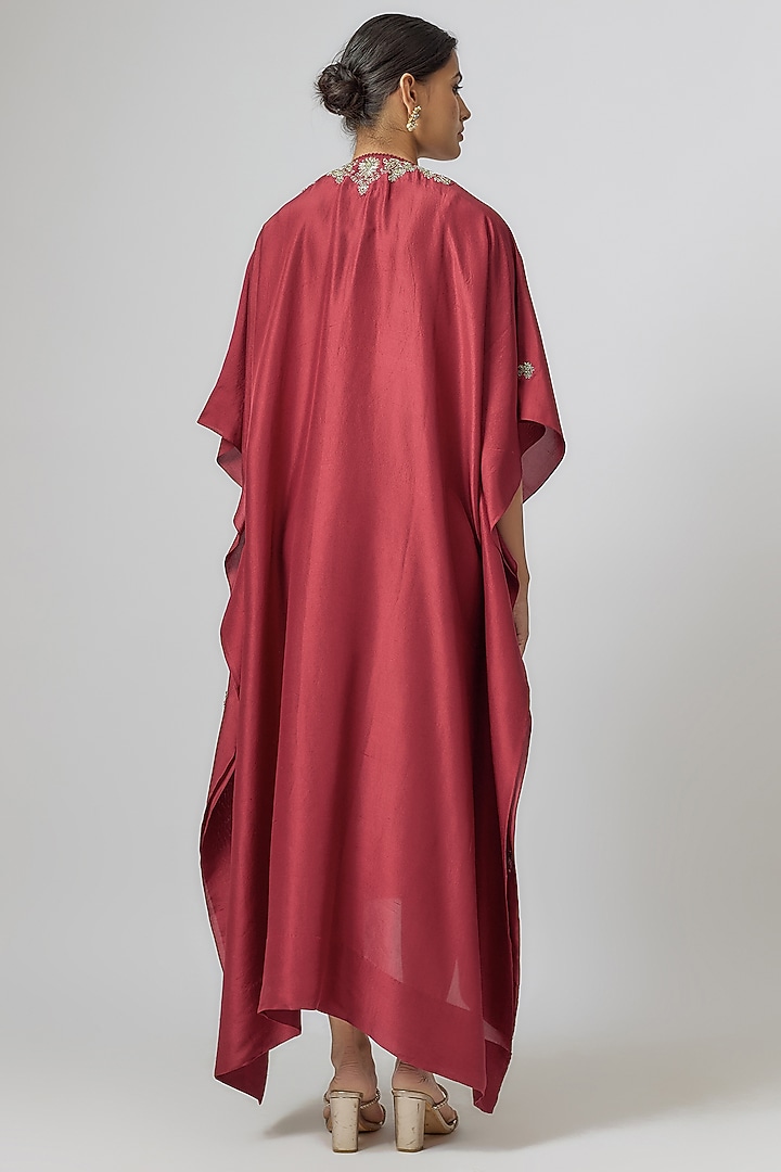 Deep Red Silk Zari Embroidered Kaftan by Jayanti Reddy at Pernia's Pop Up Shop