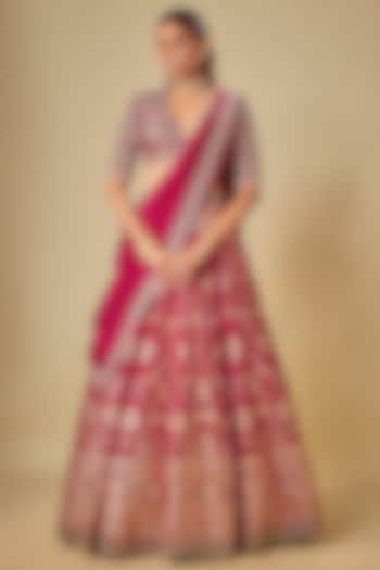 Pink Banarasi Zardosi Embroidered Bridal Lehenga Set by Jayanti Reddy at Pernia's Pop Up Shop