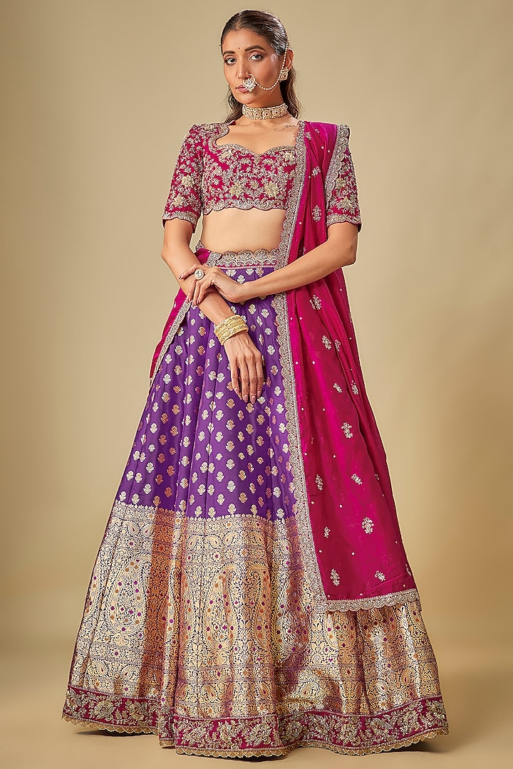 Purple Banarasi Zardosi Embroidered Bridal Lehenga Set by Jayanti Reddy at Pernia's Pop Up Shop