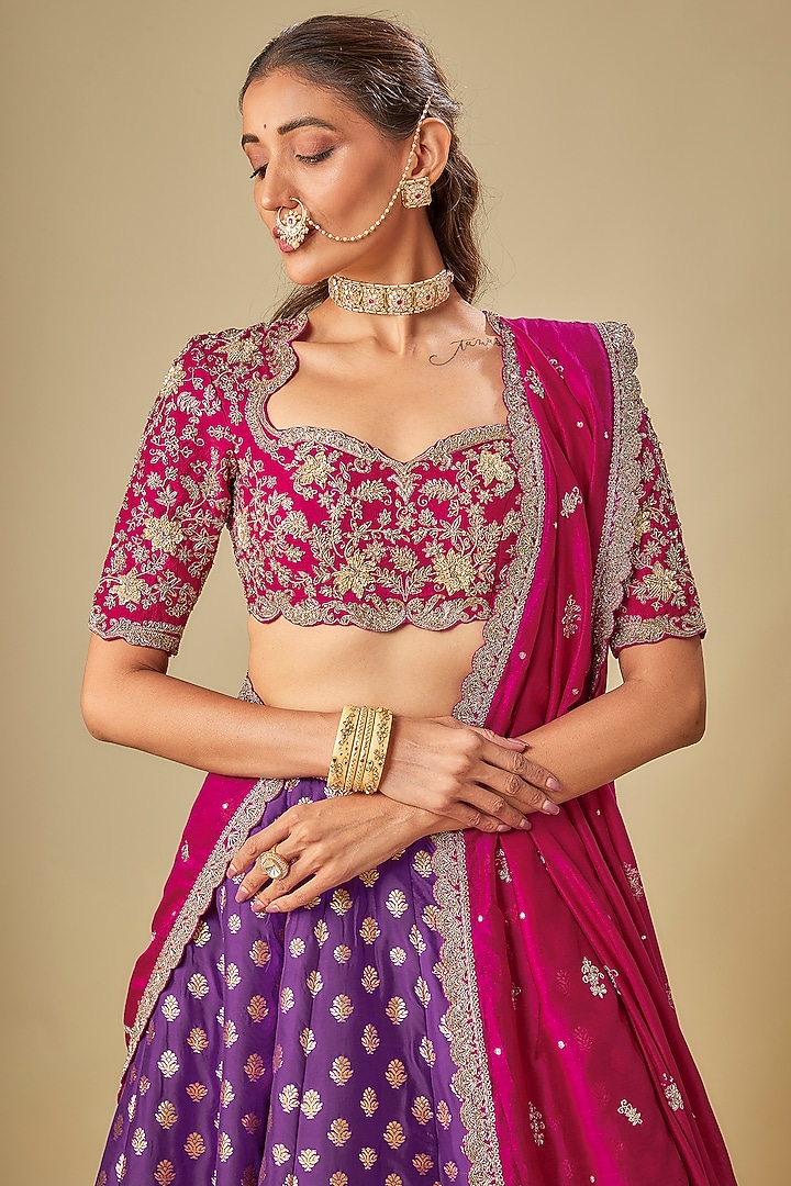 Purple Banarasi Zardosi Embroidered Bridal Lehenga Set by Jayanti Reddy at Pernia's Pop Up Shop