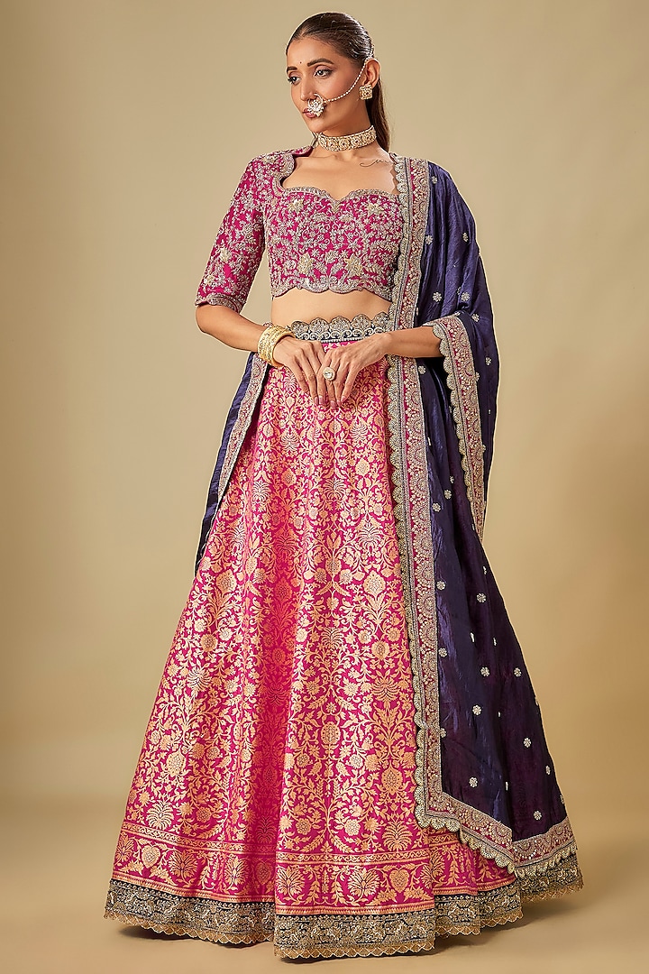 Pink Banarasi Zardosi Embroidered Bridal Lehenga Set by Jayanti Reddy at Pernia's Pop Up Shop