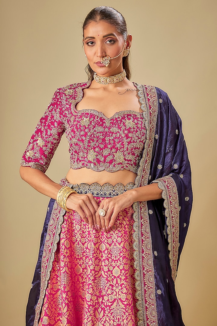 Pink Banarasi Zardosi Embroidered Bridal Lehenga Set by Jayanti Reddy at Pernia's Pop Up Shop