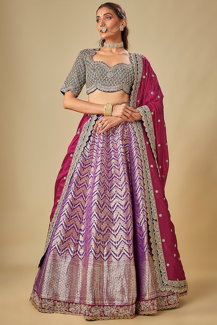 Purple Banarasi Zardosi Embroidered Bridal Lehenga Set by Jayanti Reddy at Pernia's Pop Up Shop