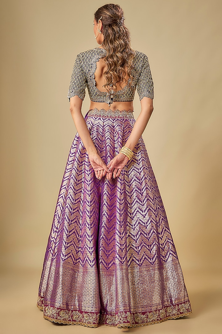 Purple Banarasi Zardosi Embroidered Bridal Lehenga Set by Jayanti Reddy at Pernia's Pop Up Shop