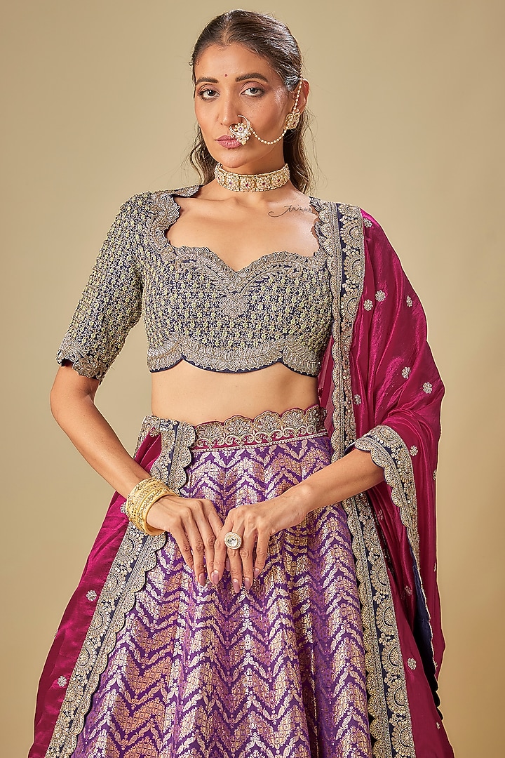 Purple Banarasi Zardosi Embroidered Bridal Lehenga Set by Jayanti Reddy at Pernia's Pop Up Shop