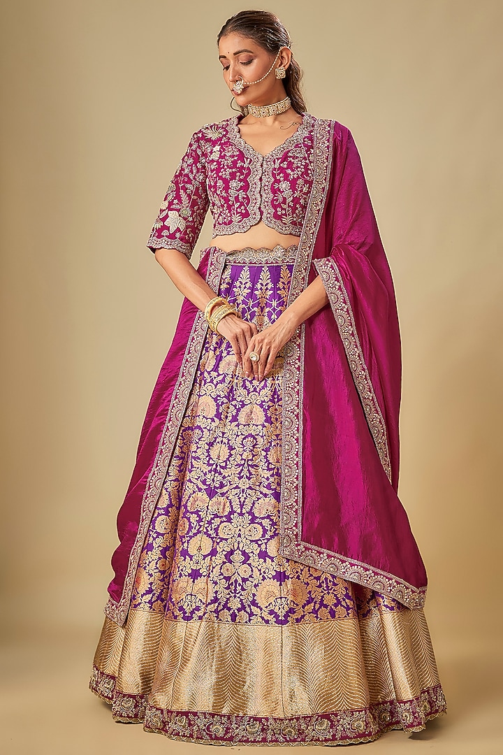 Purple Banarasi Zardosi Embroidered Bridal Lehenga Set by Jayanti Reddy at Pernia's Pop Up Shop