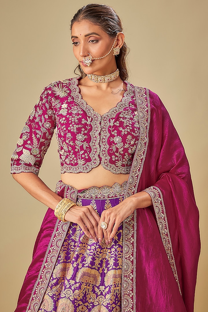 Purple Banarasi Zardosi Embroidered Bridal Lehenga Set by Jayanti Reddy at Pernia's Pop Up Shop