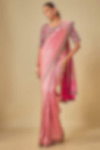 Pink Banarasi Zardosi Embroidered Bridal Saree Set by Jayanti Reddy at Pernia's Pop Up Shop