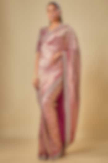 Pink Banarasi Zardosi Embroidered Bridal Saree Set by Jayanti Reddy at Pernia's Pop Up Shop