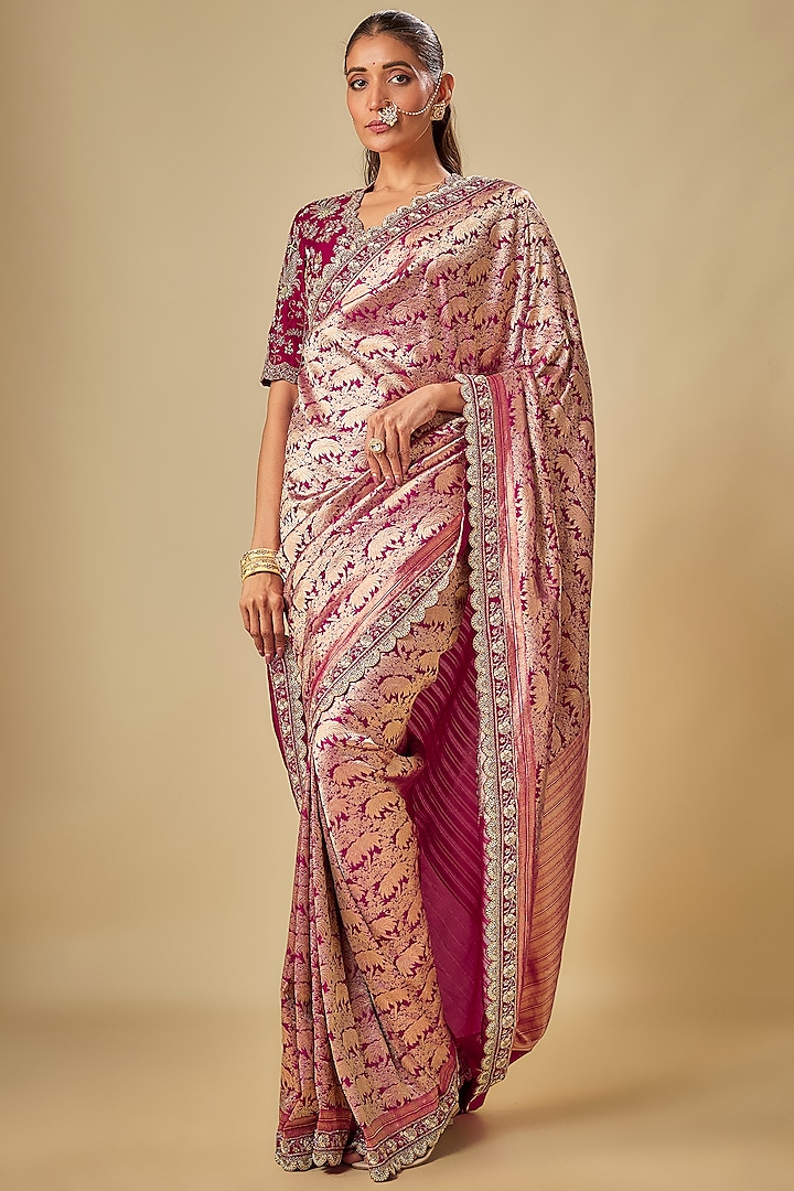 Pink Banarasi Zardosi Embroidered Bridal Saree Set by Jayanti Reddy at Pernia's Pop Up Shop