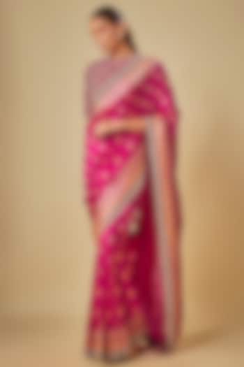 Pink Banarasi Zardosi Embroidered Bridal Saree Set by Jayanti Reddy at Pernia's Pop Up Shop