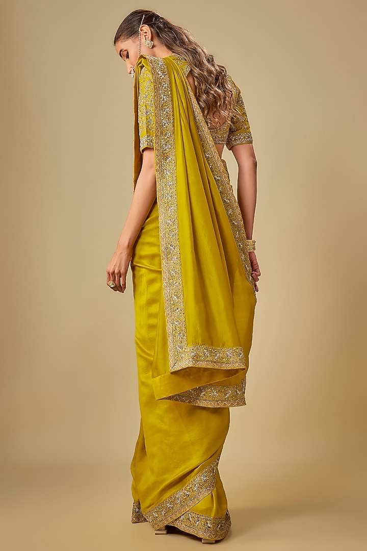 Mustard Silk Zardosi Embroidered Bridal Saree Set by Jayanti Reddy at Pernia's Pop Up Shop