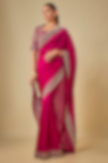 Pink Silk Zardosi Embroidered Bridal Saree Set by Jayanti Reddy at Pernia's Pop Up Shop
