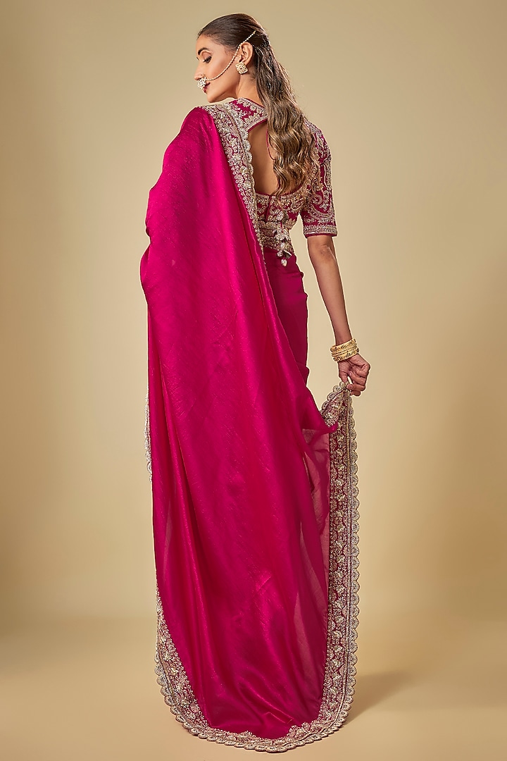 Pink Silk Zardosi Embroidered Bridal Saree Set by Jayanti Reddy at Pernia's Pop Up Shop