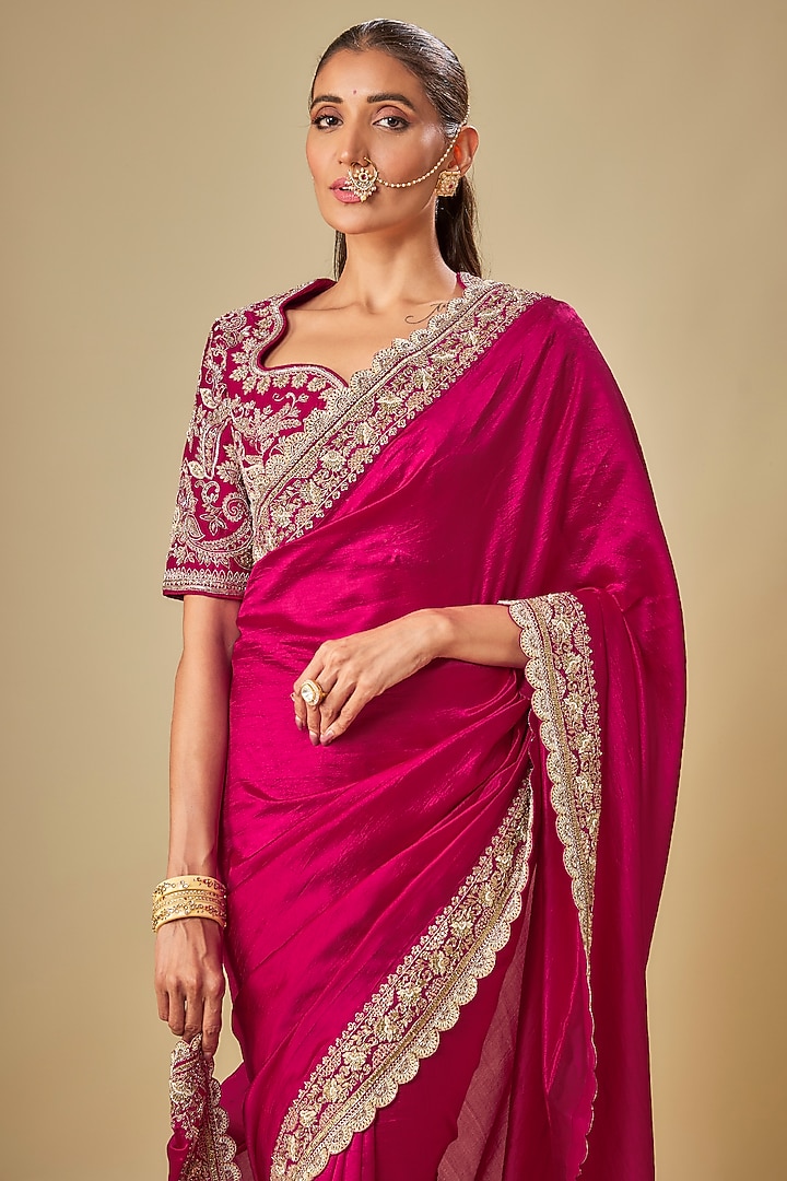 Pink Silk Zardosi Embroidered Bridal Saree Set by Jayanti Reddy at Pernia's Pop Up Shop