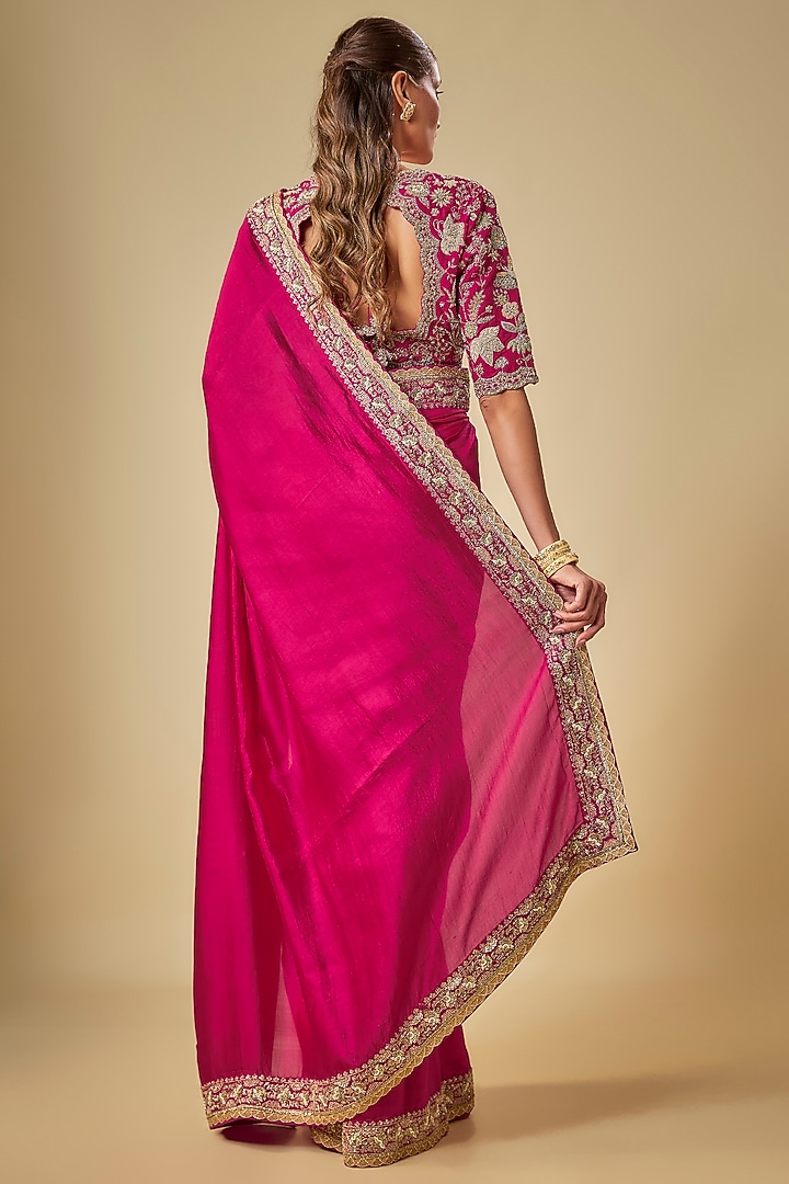 Pink Silk Zardosi Embroidered Bridal Saree Set by Jayanti Reddy at Pernia's Pop Up Shop