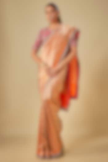 Orange Banarasi Zardosi Embroidered Bridal Saree Set by Jayanti Reddy at Pernia's Pop Up Shop