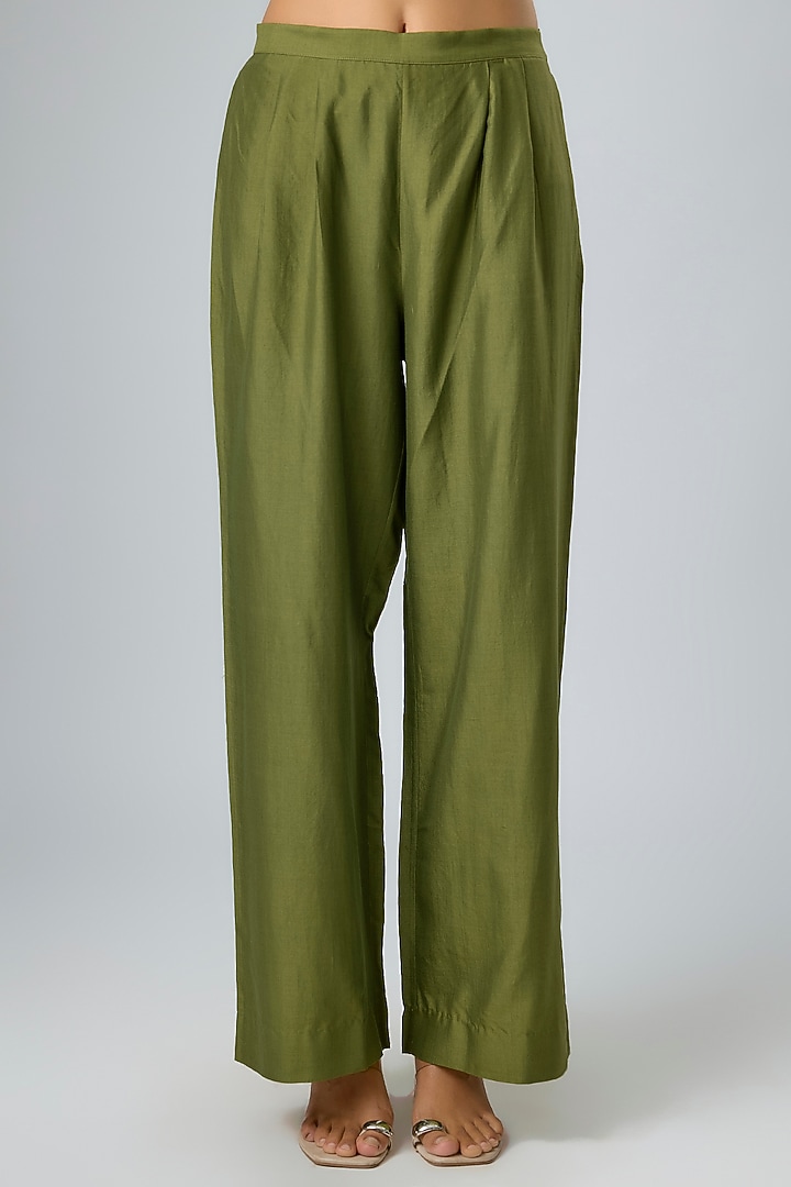 Olive Green Silk Zardosi Embroidered Kaftan Set by Jayanti Reddy at Pernia's Pop Up Shop