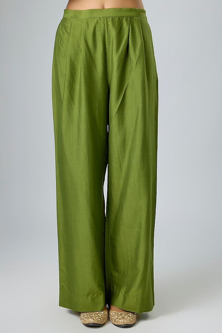 Olive Green Silk Zardosi Embroidered Kaftan Set by Jayanti Reddy at Pernia's Pop Up Shop