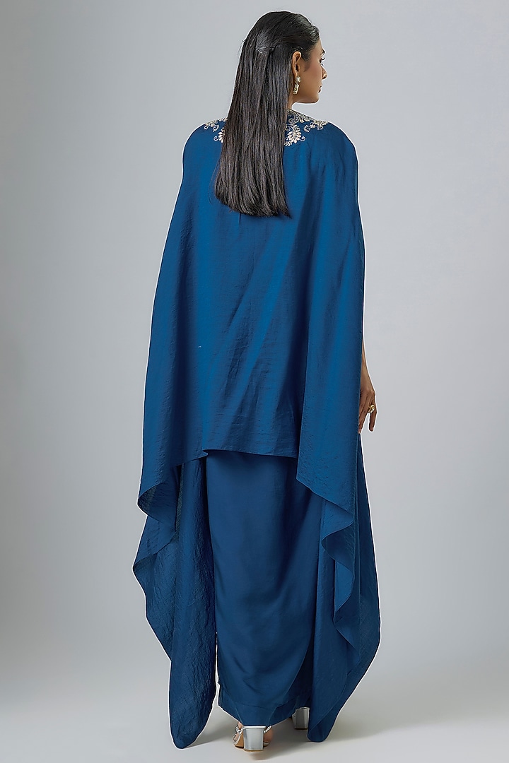 Navy Blue Silk Zardosi Embroidered Cape Set by Jayanti Reddy at Pernia's Pop Up Shop