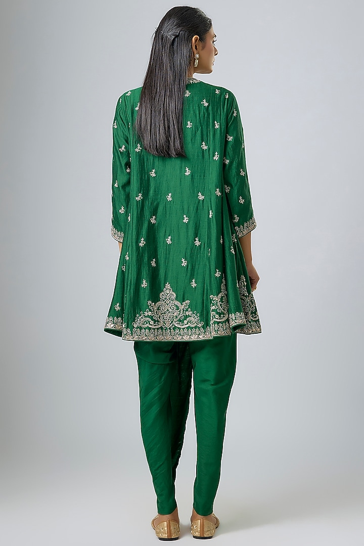 Emerald Green Silk Zardosi Embroidered Tunic Set by Jayanti Reddy at Pernia's Pop Up Shop