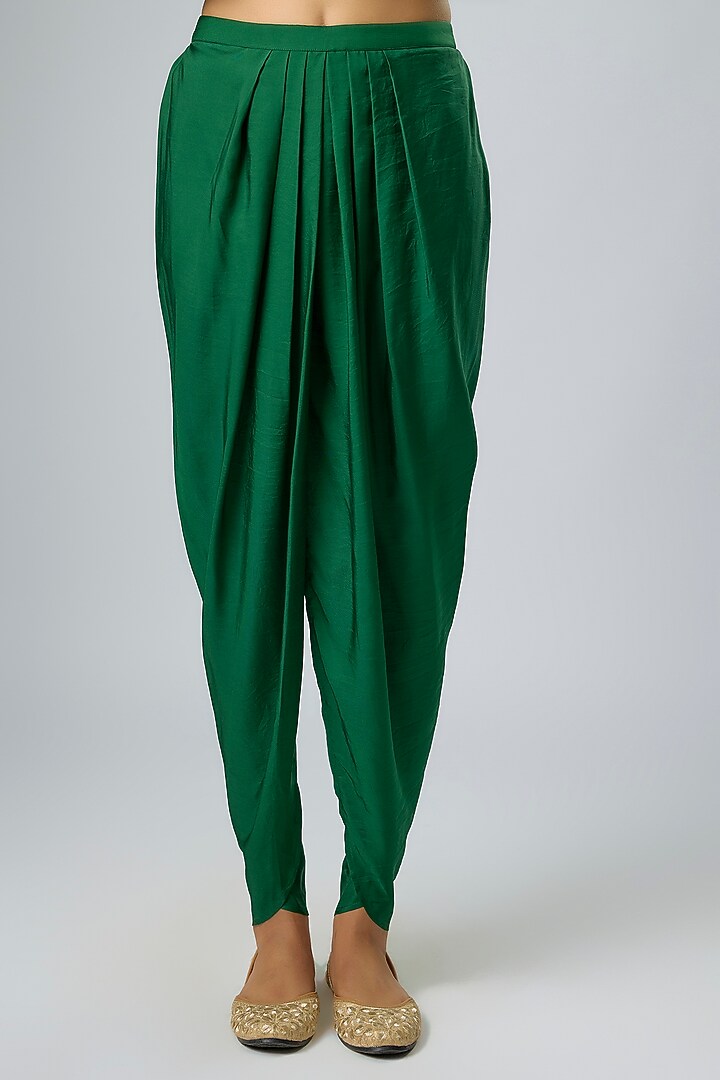 Emerald Green Silk Zardosi Embroidered Tunic Set by Jayanti Reddy at Pernia's Pop Up Shop