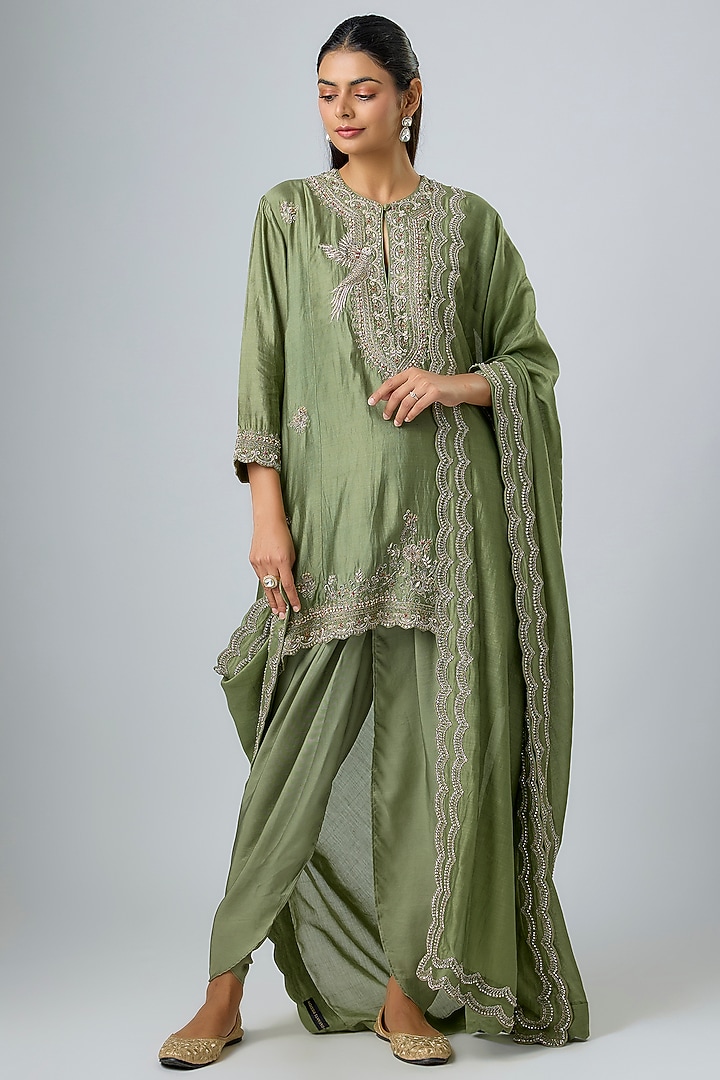 Mint Green Silk Zardosi Embroidered Tunic Set by Jayanti Reddy at Pernia's Pop Up Shop