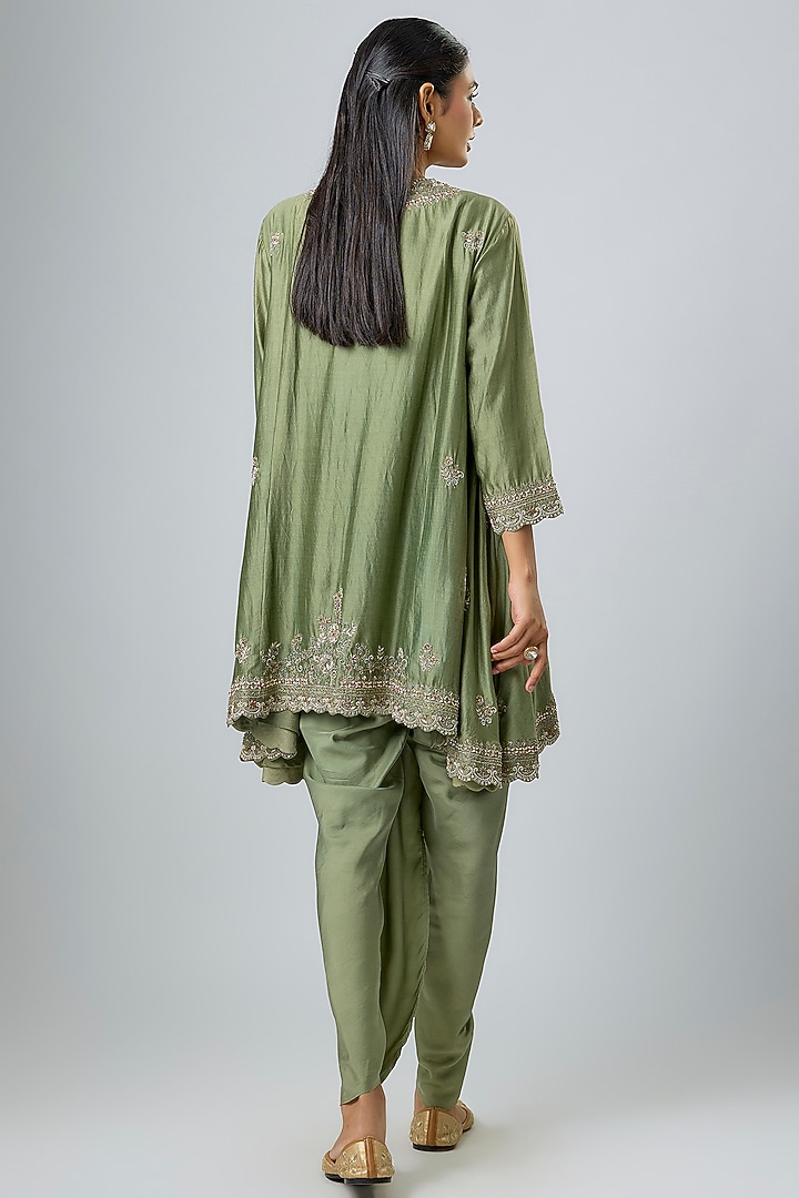 Mint Green Silk Zardosi Embroidered Tunic Set by Jayanti Reddy at Pernia's Pop Up Shop