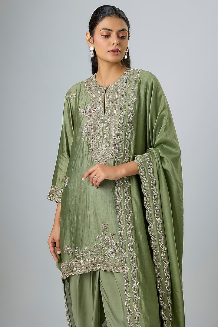 Mint Green Silk Zardosi Embroidered Tunic Set by Jayanti Reddy at Pernia's Pop Up Shop