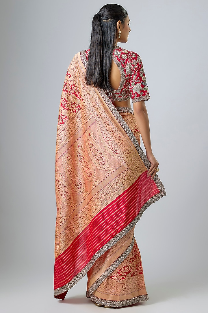 Red Banarasi Zardozi Embroidered Bridal Saree Set by Jayanti Reddy at Pernia's Pop Up Shop