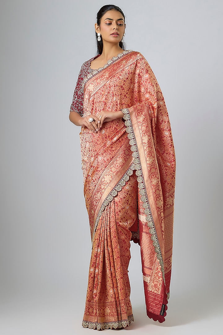 Red Banarasi Zardosi Embroidered Bridal Saree Set by Jayanti Reddy at Pernia's Pop Up Shop