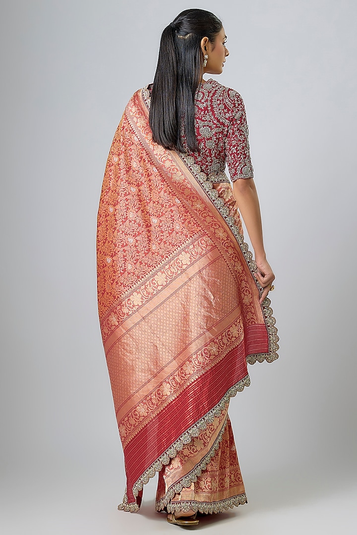 Red Banarasi Zardosi Embroidered Bridal Saree Set by Jayanti Reddy at Pernia's Pop Up Shop