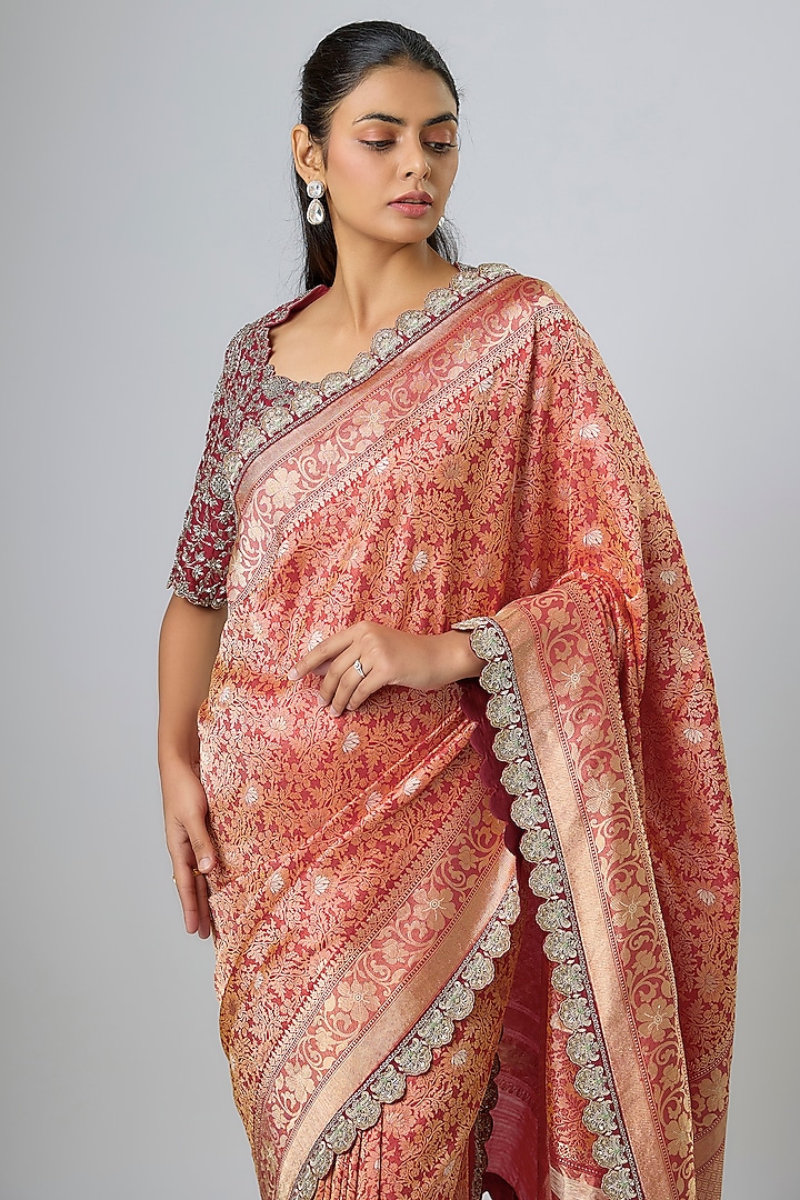 Red Banarasi Zardosi Embroidered Bridal Saree Set by Jayanti Reddy at Pernia's Pop Up Shop