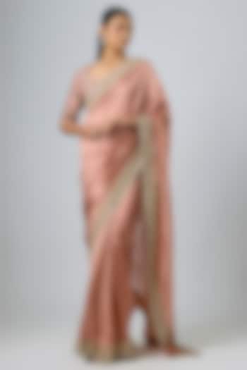 Peach Silk Zardosi Embroidered Bridal Saree Set by Jayanti Reddy at Pernia's Pop Up Shop