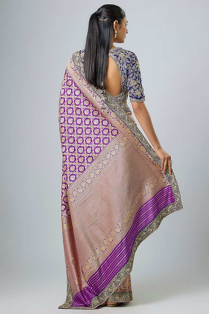 Purple Banarasi Zardosi Embroidered Bridal Saree Set by Jayanti Reddy at Pernia's Pop Up Shop