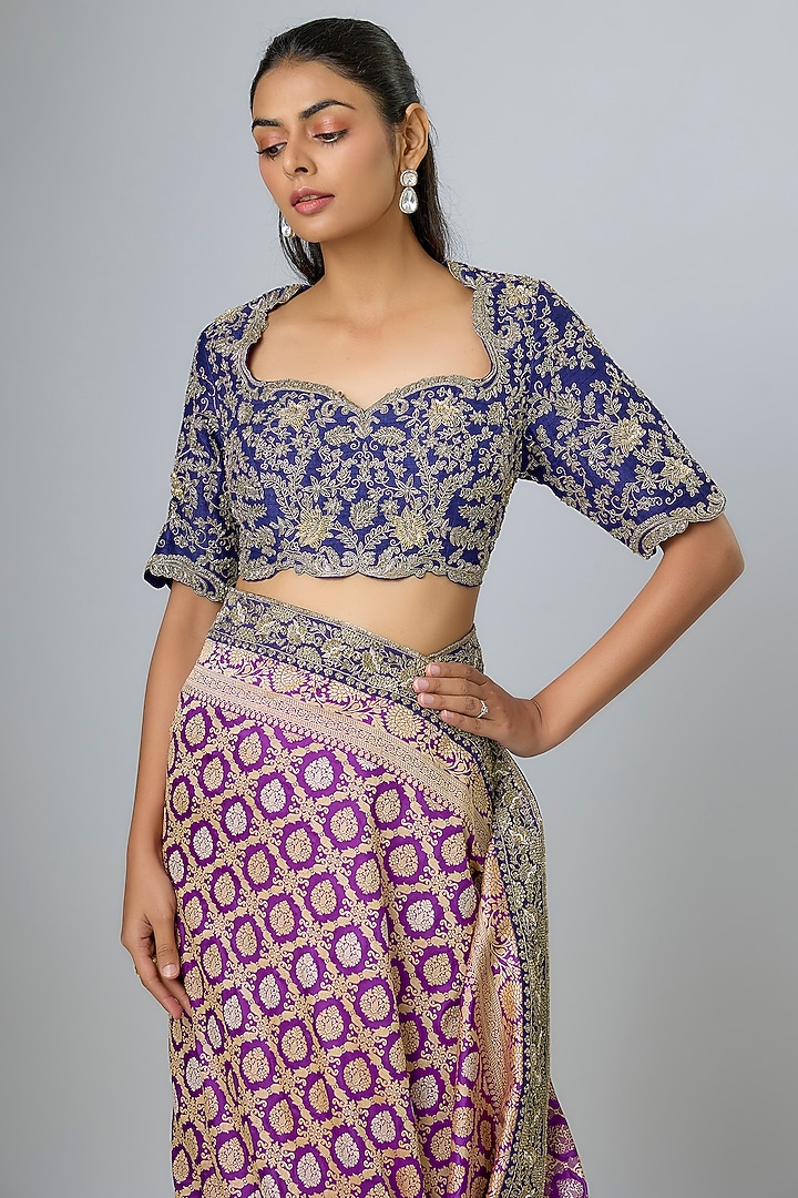 Purple Banarasi Zardosi Embroidered Bridal Saree Set by Jayanti Reddy at Pernia's Pop Up Shop