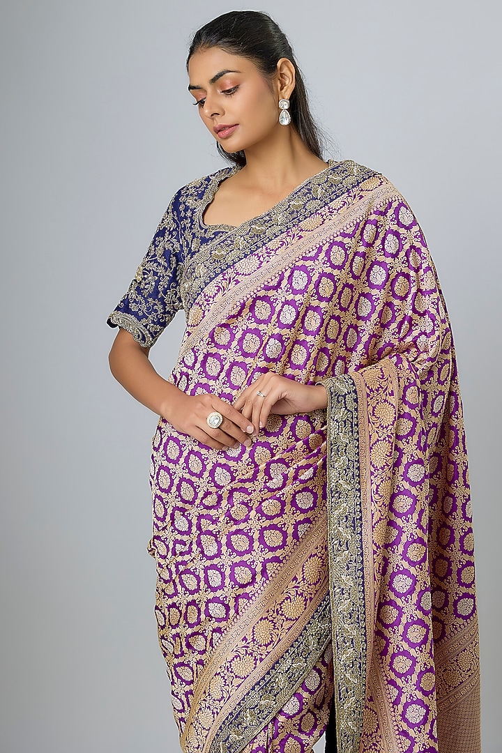 Purple Banarasi Zardosi Embroidered Bridal Saree Set by Jayanti Reddy at Pernia's Pop Up Shop
