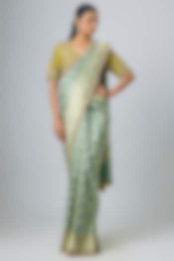 Mint Green Banarasi Zardosi Embroidered Bridal Saree Set by Jayanti Reddy at Pernia's Pop Up Shop