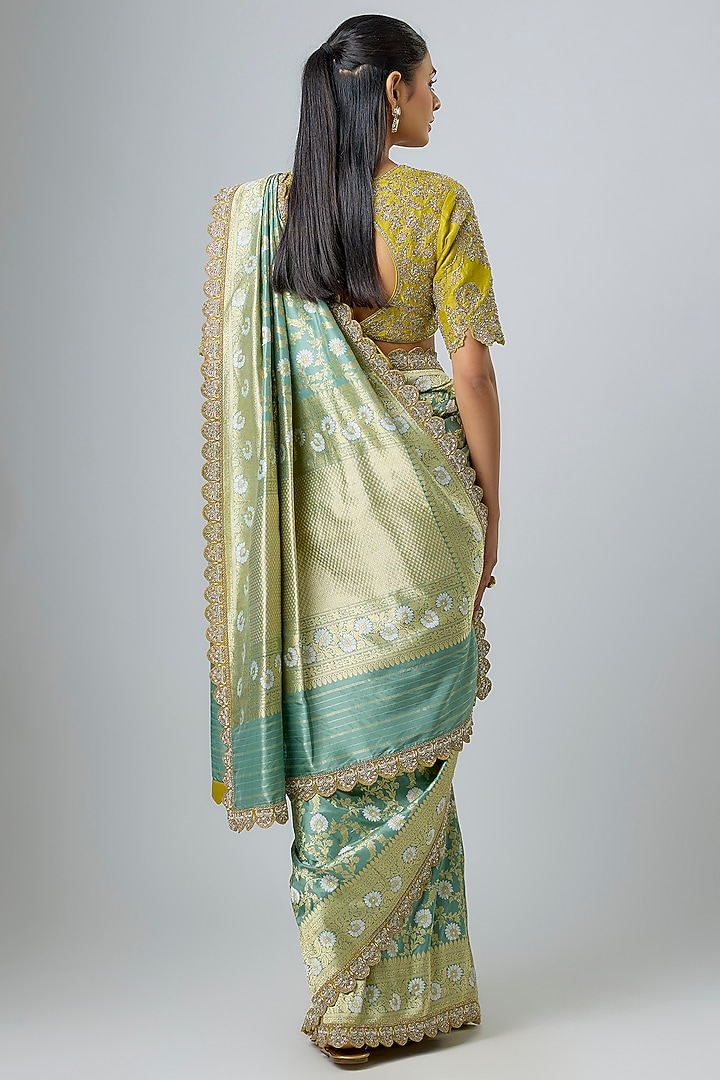 Mint Green Banarasi Zardosi Embroidered Bridal Saree Set by Jayanti Reddy at Pernia's Pop Up Shop