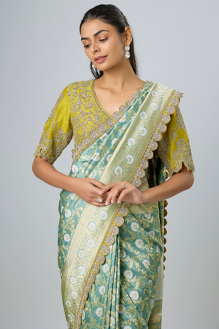 Mint Green Banarasi Zardosi Embroidered Bridal Saree Set by Jayanti Reddy at Pernia's Pop Up Shop