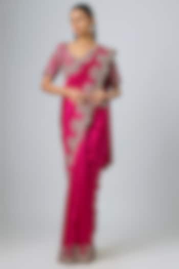 Pink Silk Zardosi Embroidered Bridal Saree Set by Jayanti Reddy at Pernia's Pop Up Shop