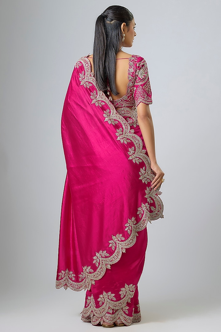 Pink Silk Zardosi Embroidered Bridal Saree Set by Jayanti Reddy at Pernia's Pop Up Shop