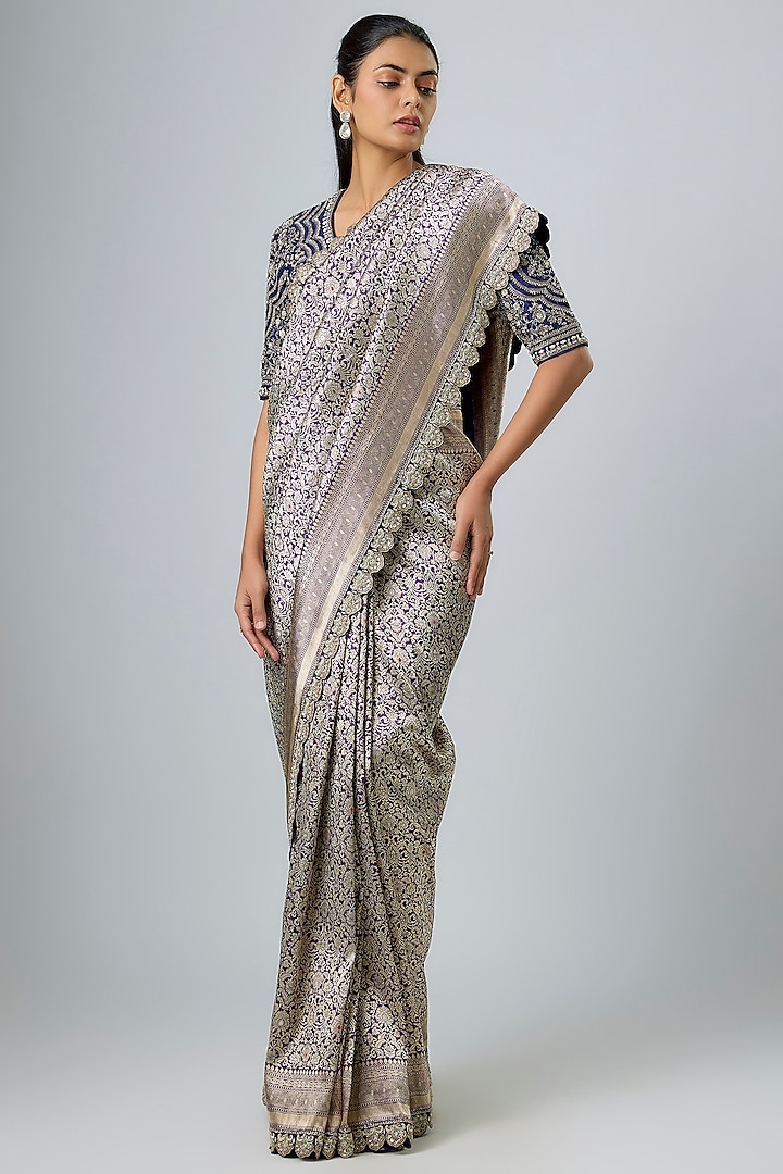 Purple Banarasi Zardosi Embroidered Bridal Saree Set by Jayanti Reddy at Pernia's Pop Up Shop