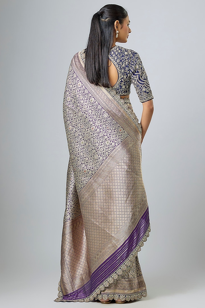 Purple Banarasi Zardosi Embroidered Bridal Saree Set by Jayanti Reddy at Pernia's Pop Up Shop
