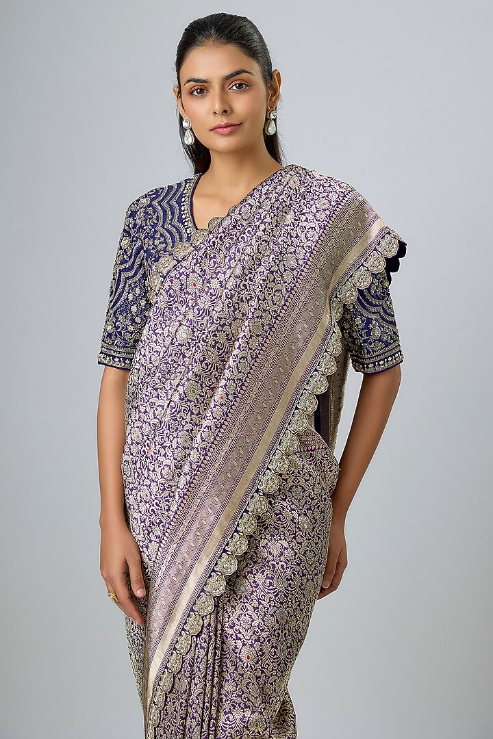 Purple Banarasi Zardosi Embroidered Bridal Saree Set by Jayanti Reddy at Pernia's Pop Up Shop
