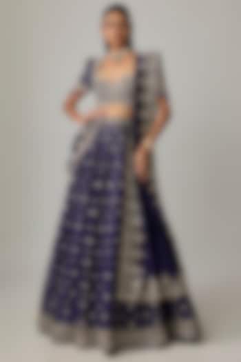 Purple Raw Silk Hand Embroidered Bridal Lehenga Set by Jayanti Reddy at Pernia's Pop Up Shop