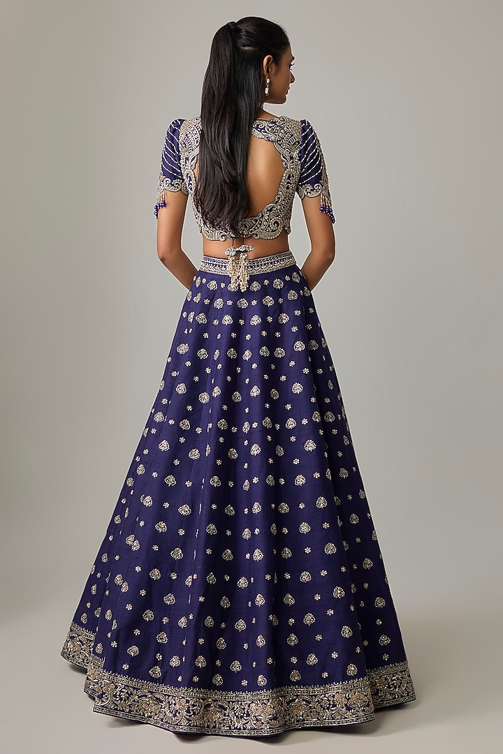 Purple Raw Silk Hand Embroidered Bridal Lehenga Set by Jayanti Reddy at Pernia's Pop Up Shop