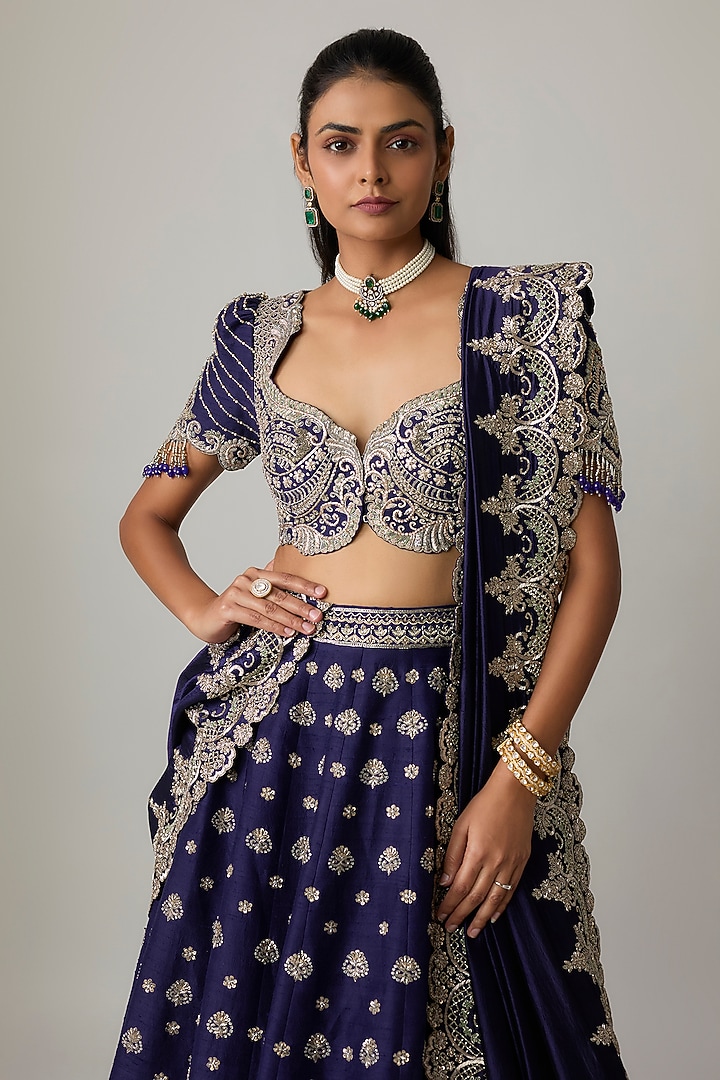 Purple Raw Silk Hand Embroidered Bridal Lehenga Set by Jayanti Reddy at Pernia's Pop Up Shop